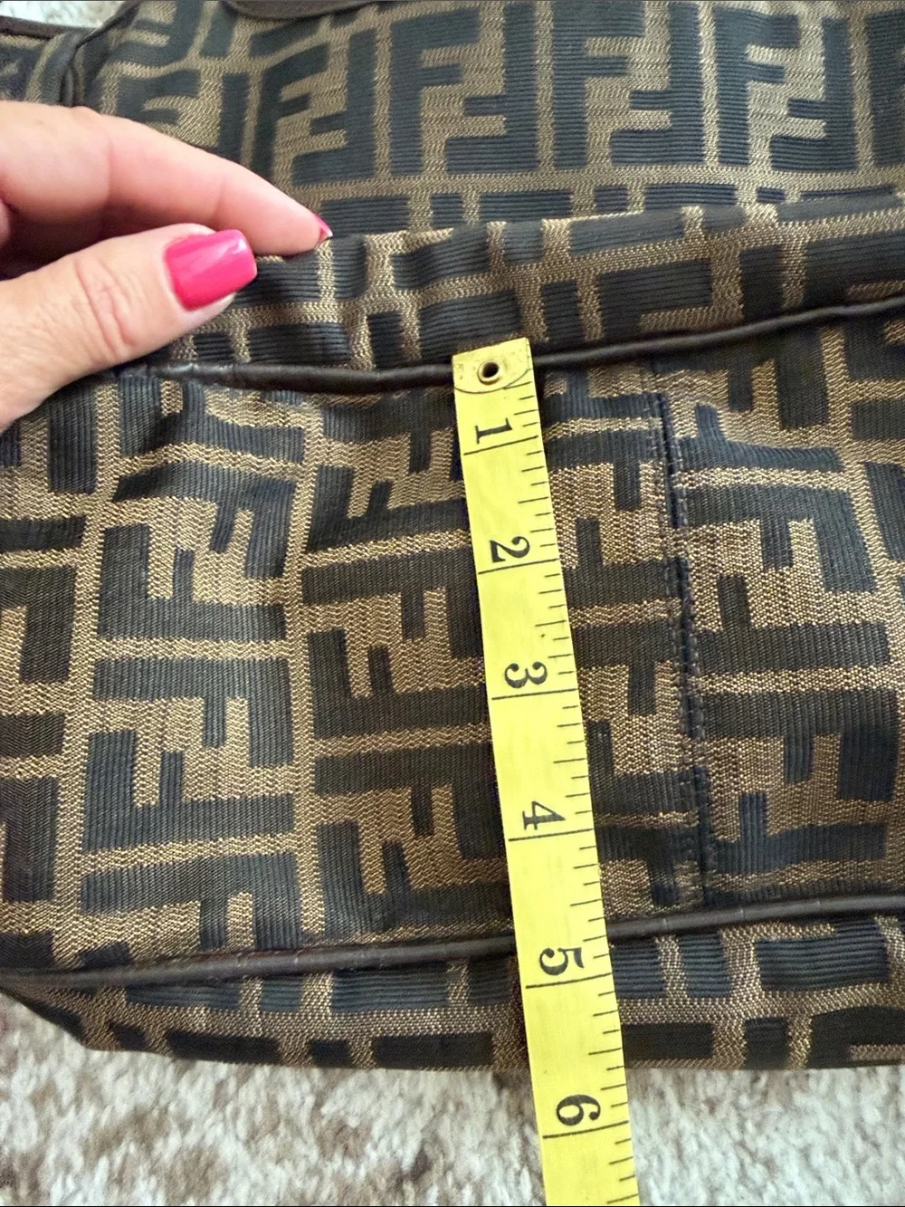 Fendi Brown Monogram Canvas Shoulder Bag with Logo Charm